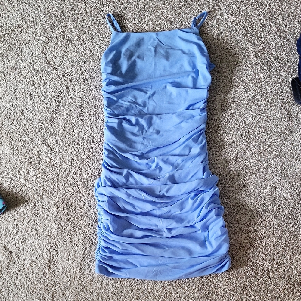 Periwinkle Blue Side Ruched Mini Dress - Brand New